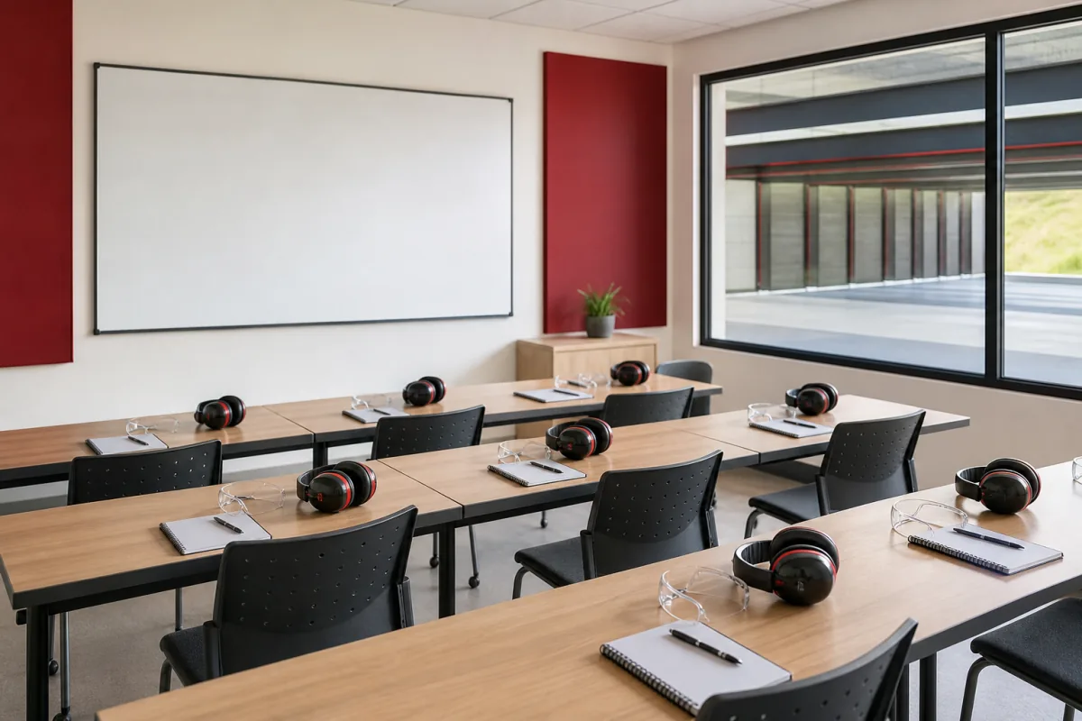 Fotografía de una sala preparada para capacitación teórica